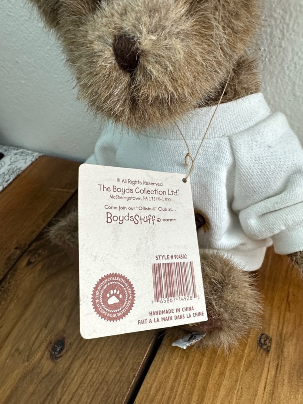 BOYDS Plush Bear in White Sunflower Sweatshirt - Picture 4 of 7